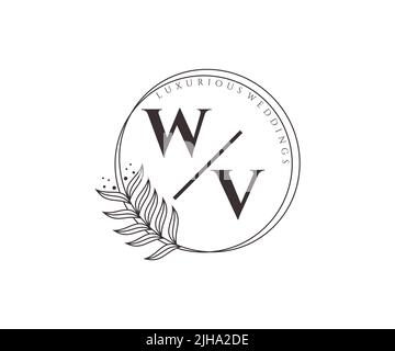 WV Initials letter Wedding monogram logos template, hand drawn modern minimalistic and floral templates for Invitation cards, Save the Date, elegant Stock Vector