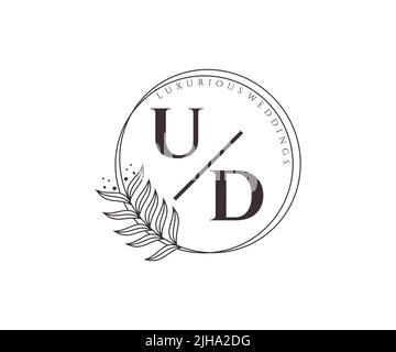 UD Initials letter Wedding monogram logos template, hand drawn modern minimalistic and floral templates for Invitation cards, Save the Date, elegant Stock Vector
