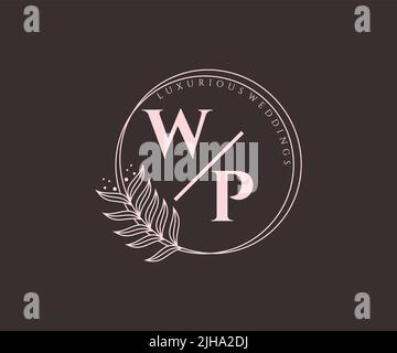 WP Initials letter Wedding monogram logos template, hand drawn modern minimalistic and floral templates for Invitation cards, Save the Date, elegant Stock Vector
