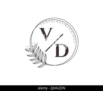 VD Initials letter Wedding monogram logos template, hand drawn modern minimalistic and floral templates for Invitation cards, Save the Date, elegant Stock Vector