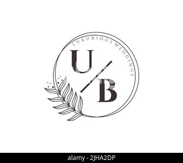 UB Initials letter Wedding monogram logos template, hand drawn modern minimalistic and floral templates for Invitation cards, Save the Date, elegant Stock Vector