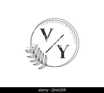 VY Initials letter Wedding monogram logos template, hand drawn modern minimalistic and floral templates for Invitation cards, Save the Date, elegant Stock Vector