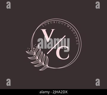 VC Initials letter Wedding monogram logos template, hand drawn modern minimalistic and floral templates for Invitation cards, Save the Date, elegant Stock Vector