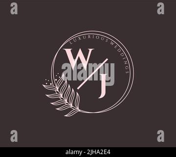 WJ Initials letter Wedding monogram logos template, hand drawn modern minimalistic and floral templates for Invitation cards, Save the Date, elegant Stock Vector