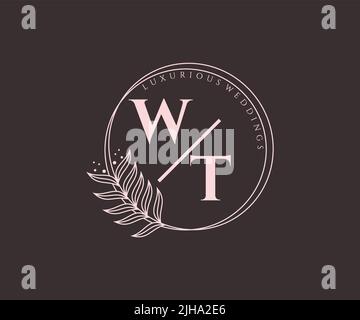 WT Initials letter Wedding monogram logos template, hand drawn modern minimalistic and floral templates for Invitation cards, Save the Date, elegant Stock Vector