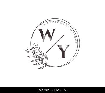 WY Initials letter Wedding monogram logos template, hand drawn modern minimalistic and floral templates for Invitation cards, Save the Date, elegant Stock Vector
