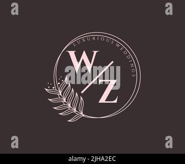 WZ Initials letter Wedding monogram logos template, hand drawn modern minimalistic and floral templates for Invitation cards, Save the Date, elegant Stock Vector