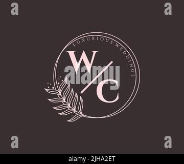 WC Initials letter Wedding monogram logos template, hand drawn modern minimalistic and floral templates for Invitation cards, Save the Date, elegant Stock Vector