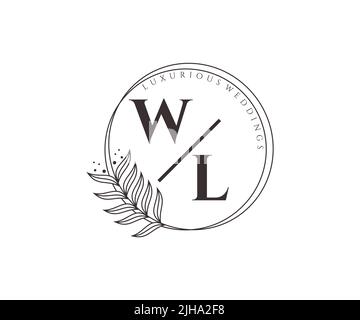 WL Initials letter Wedding monogram logos template, hand drawn modern minimalistic and floral templates for Invitation cards, Save the Date, elegant Stock Vector