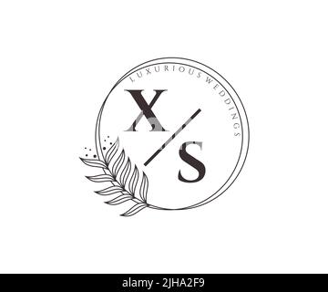 XS Initials letter Wedding monogram logos template, hand drawn modern minimalistic and floral templates for Invitation cards, Save the Date, elegant Stock Vector