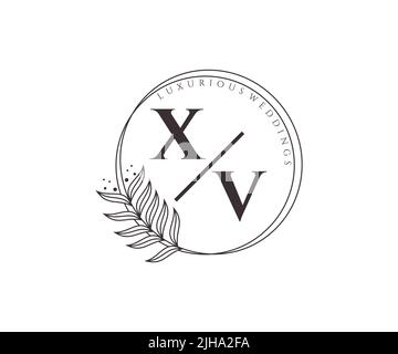 XV Initials letter Wedding monogram logos template, hand drawn modern minimalistic and floral templates for Invitation cards, Save the Date, elegant Stock Vector