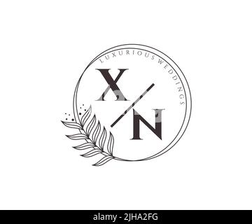 XN Initials letter Wedding monogram logos template, hand drawn modern minimalistic and floral templates for Invitation cards, Save the Date, elegant Stock Vector
