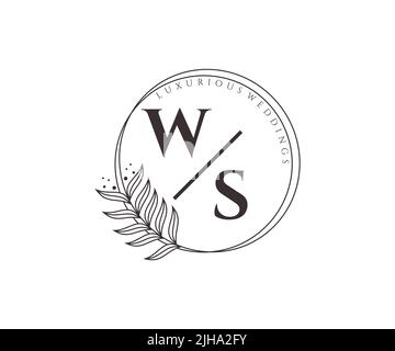 WS Initials letter Wedding monogram logos template, hand drawn modern minimalistic and floral templates for Invitation cards, Save the Date, elegant Stock Vector