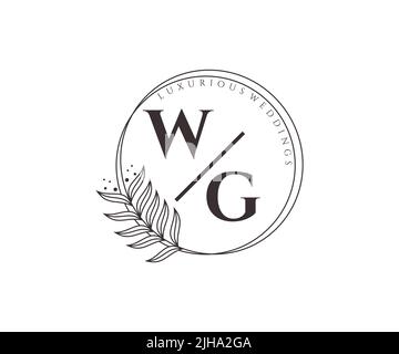 WG Initials letter Wedding monogram logos template, hand drawn modern minimalistic and floral templates for Invitation cards, Save the Date, elegant Stock Vector