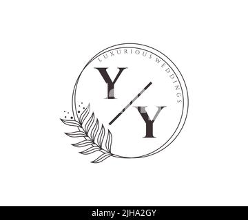 YY Initials letter Wedding monogram logos template, hand drawn modern minimalistic and floral templates for Invitation cards, Save the Date, elegant Stock Vector