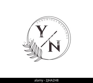 YN Initials letter Wedding monogram logos template, hand drawn modern minimalistic and floral templates for Invitation cards, Save the Date, elegant Stock Vector