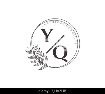 YQ Initials letter Wedding monogram logos template, hand drawn modern minimalistic and floral templates for Invitation cards, Save the Date, elegant Stock Vector