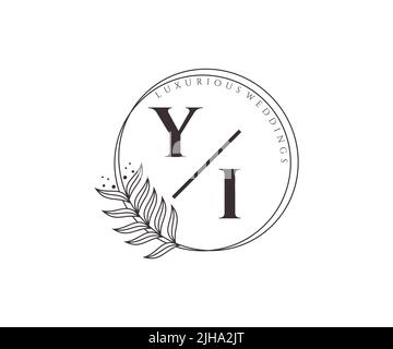 YI Initials letter Wedding monogram logos template, hand drawn modern minimalistic and floral templates for Invitation cards, Save the Date, elegant Stock Vector