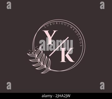 YK Initials letter Wedding monogram logos template, hand drawn modern minimalistic and floral templates for Invitation cards, Save the Date, elegant Stock Vector