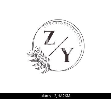 ZY Initials letter Wedding monogram logos template, hand drawn modern minimalistic and floral templates for Invitation cards, Save the Date, elegant Stock Vector