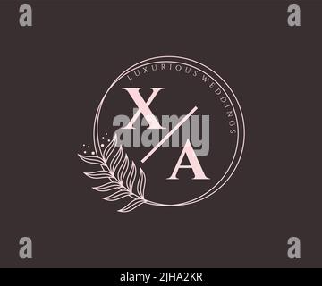XA Initials letter Wedding monogram logos template, hand drawn modern minimalistic and floral templates for Invitation cards, Save the Date, elegant Stock Vector