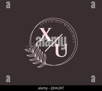 XU Initials letter Wedding monogram logos template, hand drawn modern minimalistic and floral templates for Invitation cards, Save the Date, elegant Stock Vector