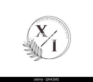 XI Initials letter Wedding monogram logos template, hand drawn modern minimalistic and floral templates for Invitation cards, Save the Date, elegant Stock Vector
