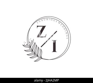 ZI Initials letter Wedding monogram logos template, hand drawn modern minimalistic and floral templates for Invitation cards, Save the Date, elegant Stock Vector