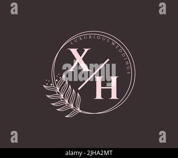 XH Initials letter Wedding monogram logos template, hand drawn modern minimalistic and floral templates for Invitation cards, Save the Date, elegant Stock Vector