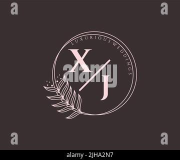XJ Initials letter Wedding monogram logos template, hand drawn modern minimalistic and floral templates for Invitation cards, Save the Date, elegant Stock Vector
