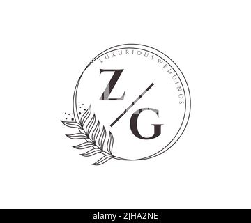 ZG Initials letter Wedding monogram logos template, hand drawn modern minimalistic and floral templates for Invitation cards, Save the Date, elegant Stock Vector