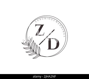 ZD Initials letter Wedding monogram logos template, hand drawn modern minimalistic and floral templates for Invitation cards, Save the Date, elegant Stock Vector