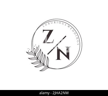 ZN Initials letter Wedding monogram logos template, hand drawn modern minimalistic and floral templates for Invitation cards, Save the Date, elegant Stock Vector