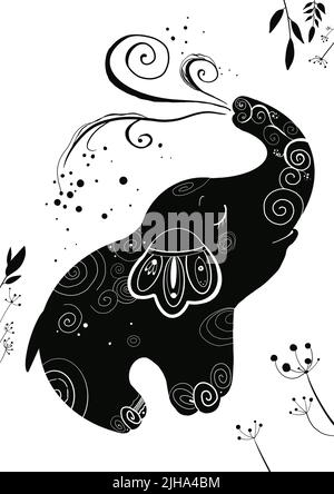 Elephant pouring water isolated on white background illustration Stock Photo