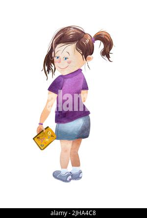 Girl with textbook isolated on white background illustration watercolor Stock Photo