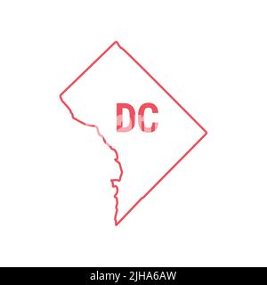 District of Columbia or Washington DC map red outline border. illustration isolated on white. Two-letter state abbreviation. Stock Photo