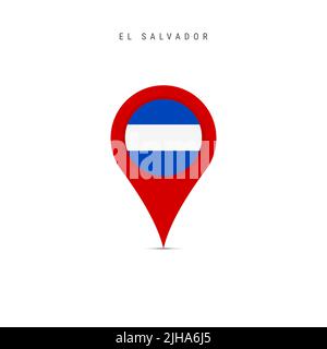 Teardrop map marker with flag of El Salvador. Salvadoran flag inserted in the location map pin. Flat illustration isolated on white background. Stock Photo