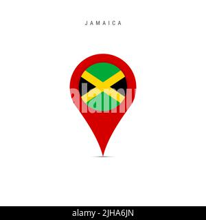 Teardrop map marker with flag of Jamaica. Jamaican flag inserted in the location map pin. Flat illustration isolated on white background. Stock Photo