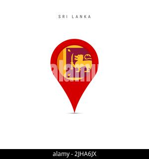 Teardrop map marker with flag of Sri Lanka. Sri lankan flag inserted in the location map pin. Flat illustration isolated on white background. Stock Photo