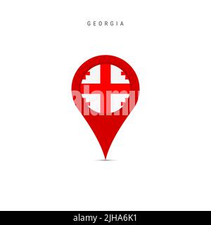 Teardrop map marker with flag of Georgia. Georgian flag inserted in the location map pin. Flat illustration isolated on white background. Stock Photo