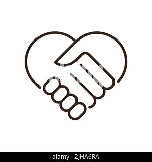 Together heart handshake outline icon. Flat illustration isolated on white background. Stock Photo