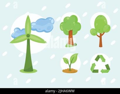 five eco friendly set icons Stock Vector