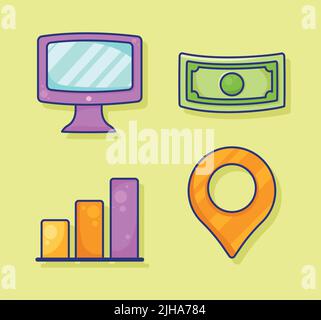 maketing business set four items Stock Vector