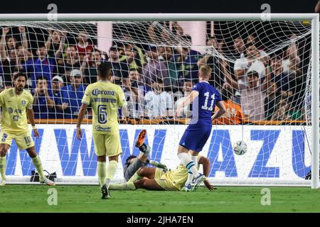 Las Vegas, NV, USA. 16th July, 2022. Chelsea FC forward Timo Werner (11) scores a goal during the FC Clash of Nations 2022 soccer match featuring Chelsea FC vs Club America at Allegiant Stadium in Las Vegas, NV. Chelsea FC defeated Club America 2 to 1. Christopher Trim/CSM/Alamy Live News Stock Photo