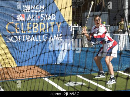 L-R) Hannah Stocking and JoJo Siwa at the 2022 MLB All-Star Celebrity  Softball Game Media Availability held at the 76 Station - Dodger Stadium  Parking Lot in Los Angeles, CA on Saturday, ?