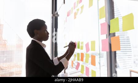 Young African American manager woman planning business work process Stock Photo