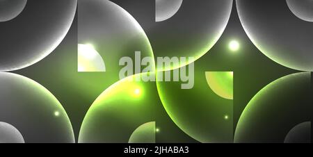 Abstract background with neon glowing light effects. Round shapes, triangles and circles. Wallpaper for concept of AI technology, blockchain, communic Stock Vector