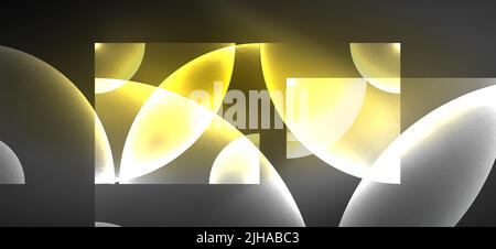Abstract background with neon glowing light effects. Round shapes, triangles and circles. Wallpaper for concept of AI technology, blockchain, communic Stock Vector
