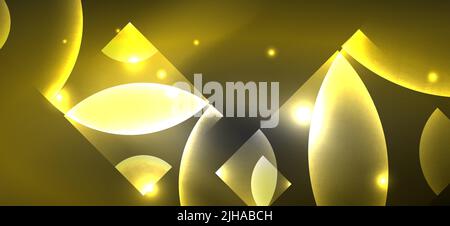 Abstract background with neon glowing light effects. Round shapes, triangles and circles. Wallpaper for concept of AI technology, blockchain, communic Stock Vector