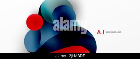 Flowing geometric shapes minimalist abstract background. Round shapes and circles. Wallpaper for concept of AI technology, blockchain, communication, Stock Vector